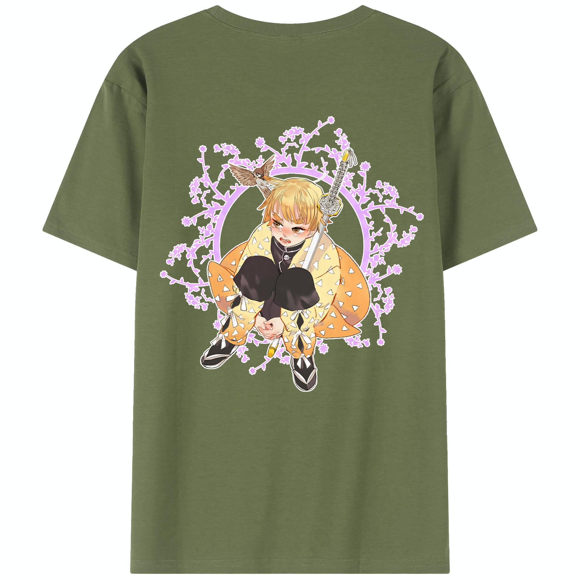（画像用） 鬼滅の刃（きめつのやいば）我妻 善逸／あがつま ぜんいつ Agatsuma Zenitsu 綿100％半袖Tシャツ（背面プリント）